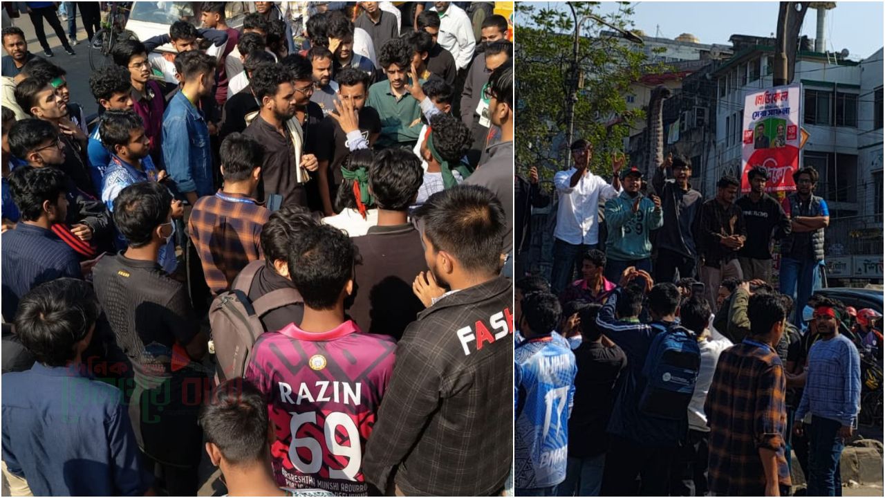 হাদি হত্যার প্রতিবাদে সাইন্সল্যাব মোড় অবরোধ শিক্ষার্থীদের